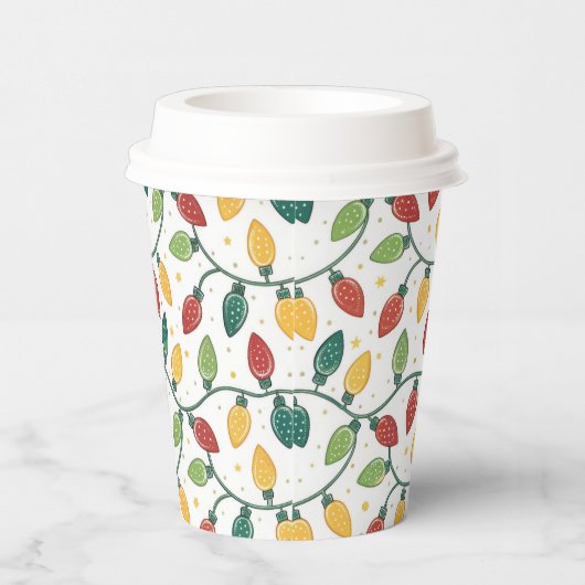 Colorful Christmas String Lights Pattern  Papieren Bekers (Rechts)