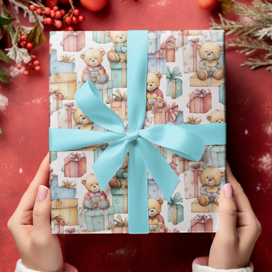 Colorful Christmas Teddy Bears Wrapping Paper Cadeaupapier