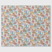 Colorful Christmas Teddy Bears Wrapping Paper Cadeaupapier (Vlak)
