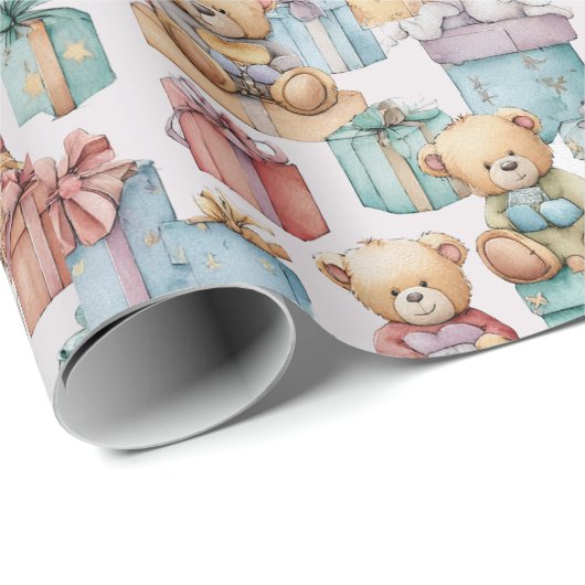 Colorful Christmas Teddy Bears Wrapping Paper Cadeaupapier (Rol Hoek)