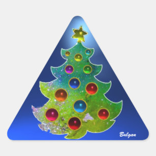 COLORFUL CHRISTMAS TREE IN GREEN GOLD SPARKLES STICKER