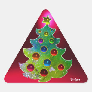 COLORFUL CHRISTMAS TREE IN GREEN GOLD SPARKLES STICKER