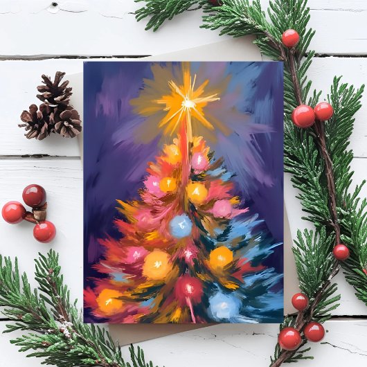 Colorful Christmas Tree Lights Watercolor Feestdagenkaart