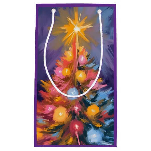 Colorful Christmas Tree Lights Watercolor Klein Cadeauzakje (Voorkant)