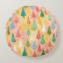 Colorful Christmas Trees – Festive Rainbow Holiday Rond Kussen
