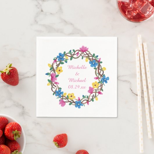 Colorful Circle of Flowers Personalized Napkins Servetten (Insitu)