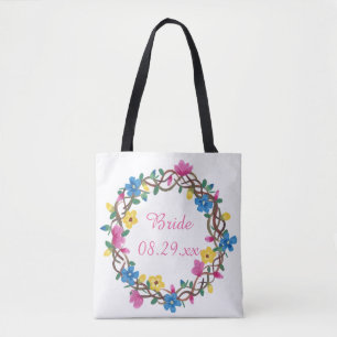 Colorful Circle Wreathe of Flowers Bride Bags Tote Bag