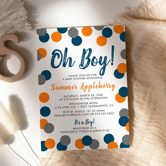 Colorful Circles Modern | Oh Boy Baby shower Kaart