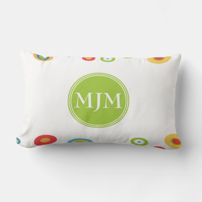 Colorful Circles Monogram Lumbar Pillow Kussen (Voorkant)
