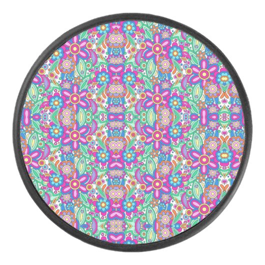 Colorful circular floral pattern with symmetrical  hockey puck (Voorkant)