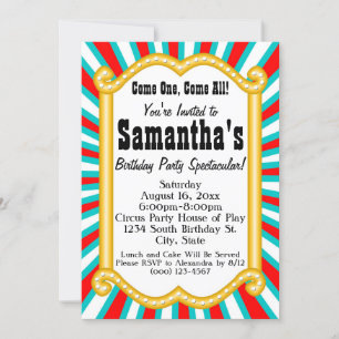 Colorful Circus Carnival Marquee Birthday Party Kaart