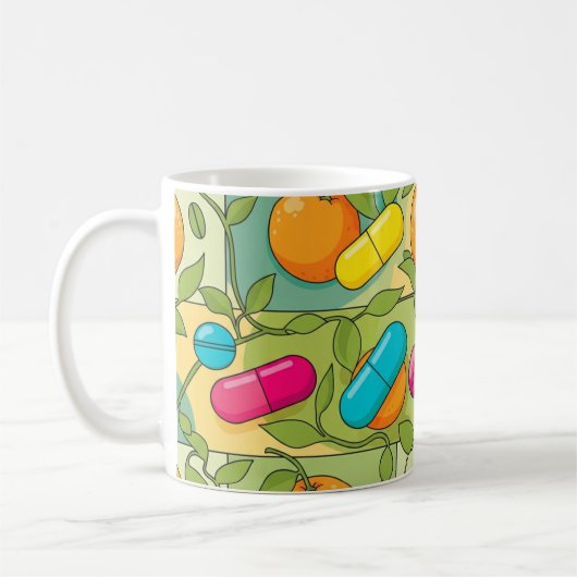 Colorful Citrus & Vitamin Pill Pattern Koffiemok (Links)