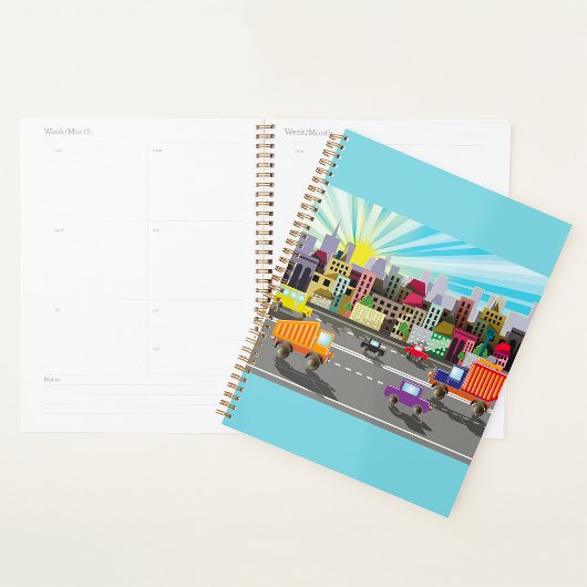 Colorful City Traffic Vibrant Urban Sunrise Planner