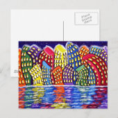 Colorful Cityscape Fun Folk Art Post Card Briefkaart (Voorkant / Achterkant)