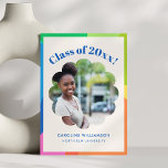 Colorful Class 2026 Flower Frame Photo Graduation Aankondiging<br><div class="desc">This graduation announcement features a bold Class of 2026 headline with a scalloped photo cutout that frames your senior portrait in a unique and memorable way. The flower-inspired shape adds personality while keeping the layout clean and modern. The colorful border gives it a celebratory feel, making it perfect for sharing...</div>