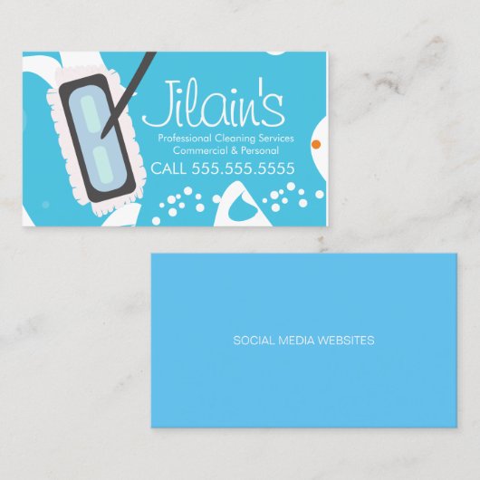 Colorful Cleaning Services Mop Bubbles Visitekaartje (Voorkant / Achterkant)