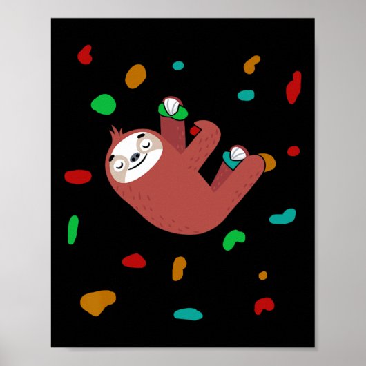Colorful Climbing Wall Sloth Climber Boulder  Poster (Voorkant)