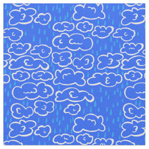 Colorful Clouds Rain Blue Pattern Stof