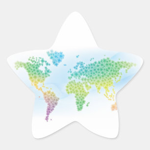 Colorful Clover-Wereldkaart Ster Sticker
