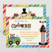 Colorful clown striped border children jarig kaart (Voorkant / Achterkant)