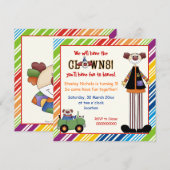 Colorful clown striped border children jarig kaart (Voorkant / Achterkant)