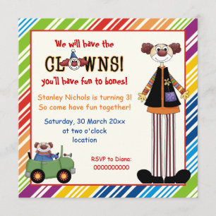 Colorful clown striped border children jarig kaart