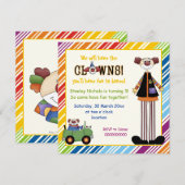 Colorful clown striped border children jarig kaart (Voorkant / Achterkant)