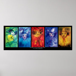 COLORFUL CLOWNS Venetian Masquearde Faces Poster