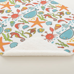 Colorful Coastal Beach Seashore Pattern Sherpa Deken