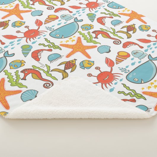 Colorful Coastal Beach Seashore Pattern Sherpa Deken (3/4)