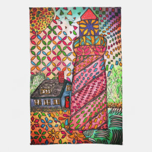 Colorful Coastal Lighthouse Kitchen Towel Theedoek