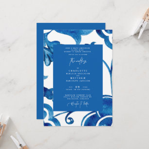Colorful Cobalt Mediterranean Modern Wedding Kaart