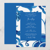 Colorful Cobalt Mediterranean Modern Wedding Kaart (Voorkant / Achterkant)