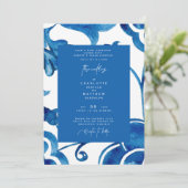 Colorful Cobalt Mediterranean Tegel Modern Wedding Kaart (Staand voorkant)