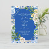 Colorful Cobalt Mediterranean Tegel Wedding Kaart (Staand voorkant)