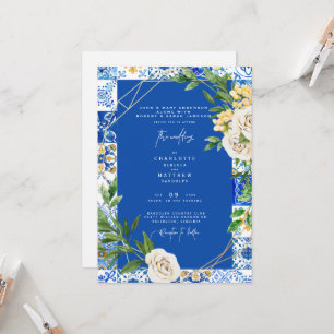 Colorful Cobalt Mediterranean Tegel Wedding Kaart