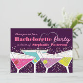 Colorful Cocktails Bachelorette Party Invitation Kaart (Staand voorkant)