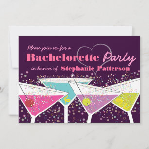 Colorful Cocktails Bachelorette Party Invitation Kaart
