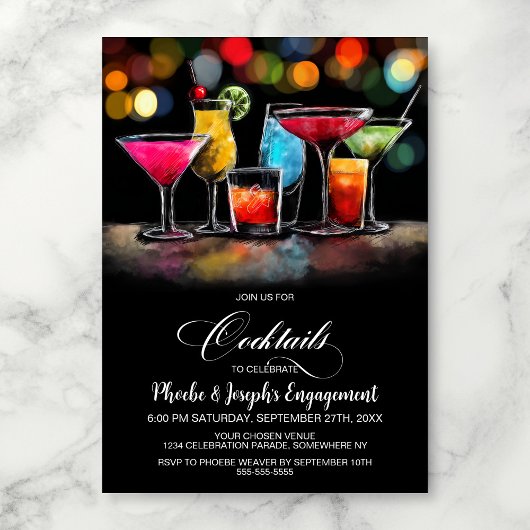 Colorful Cocktails Engagement Party Kaart