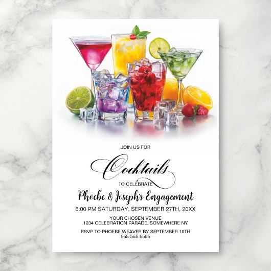 Colorful Cocktails Engagement Party Kaart