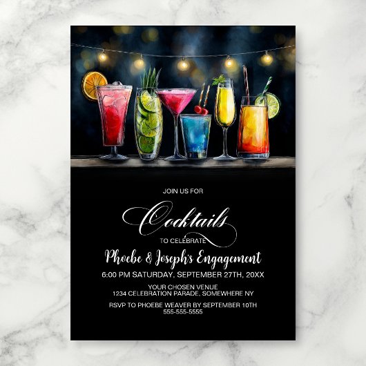 Colorful Cocktails Engagement Party Kaart