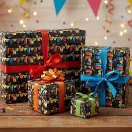 Colorful Cocktails on Black Wrapping Paper Cadeaupapier