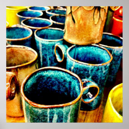 Colorful Coffee Mugs Gifts for Coffee Lovers Blauw Poster