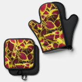 Colorful Coleus Plant Leaves Floral Ovenwant & Pannenlap Set (Voorkant / Achterkant)