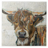 Colorful Collage Highland Cow Tegeltje (Voorkant)