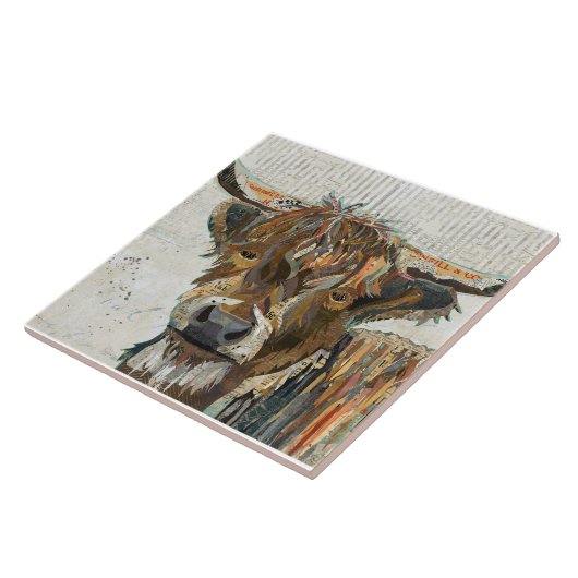 Colorful Collage Highland Cow Tegeltje (Zijkant)