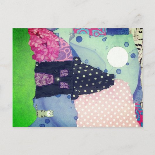 Colorful Collage met Tiny House, Moon, Cat Briefkaart (Voorkant)