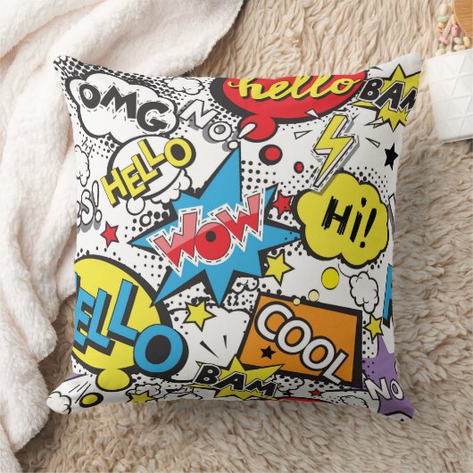 Colorful Comic Pop Art Speech Bubble Pattern Kussen (Deken)