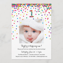 Colorful Confetti 1st Birthday Foto-uitnodigingen Kaart