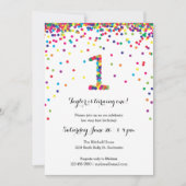Colorful Confetti 1st Birthday Party Invitations Kaart (Voorkant)